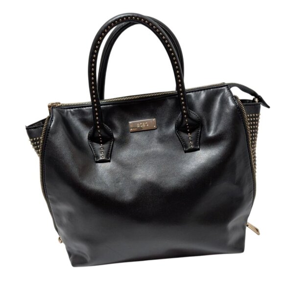 BCBG Paris Black Studded Tote Bag Boho Purse Edgy - Picture 1 of 12